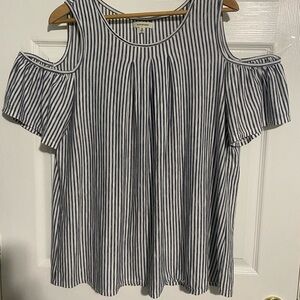 Max Studio Navy & White Striped Cold-Shoulder Top Size 1XL